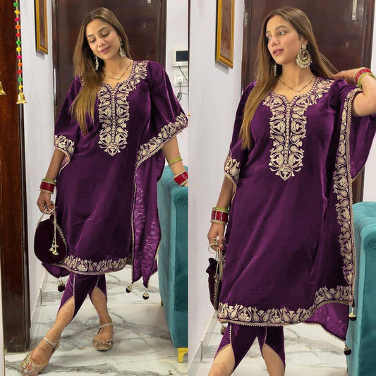 PURPLE VELVET KAFTAN SET