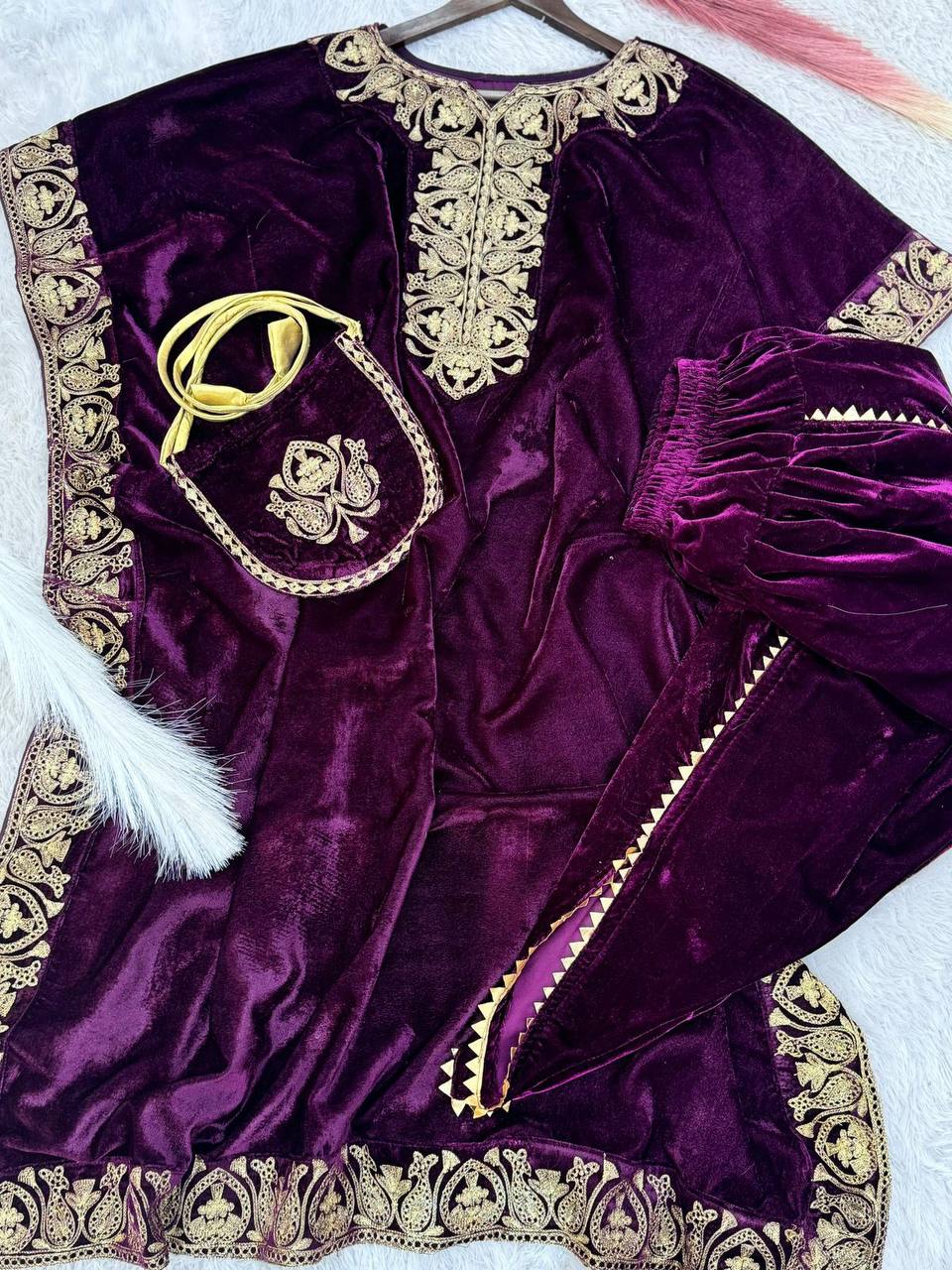 PURPLE VELVET KAFTAN SET